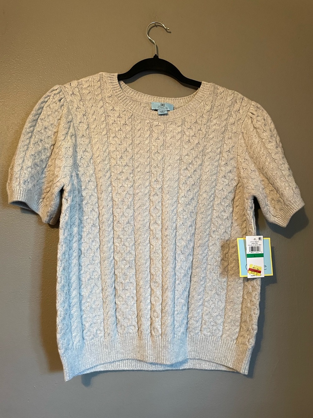 NWT CeCe Sz Large Women’s Gray Cable Knit Short Sleeve Sweater Blouse Top R $79!